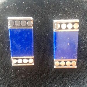 Vintage Blue Lapis and Sterling Silver Geometric Earrings